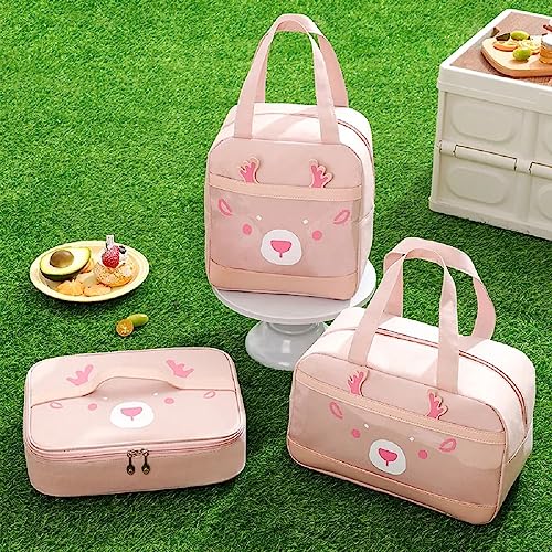 Image of CoolKraft Lunch Bag for School Kids, Girls, Cute Animal Design Bag, Lunch Bag for Office Women Travel Picnic Bag, Insulated Portable Tiffin Bag 29 x 18.5 x 14 cm (Pink)