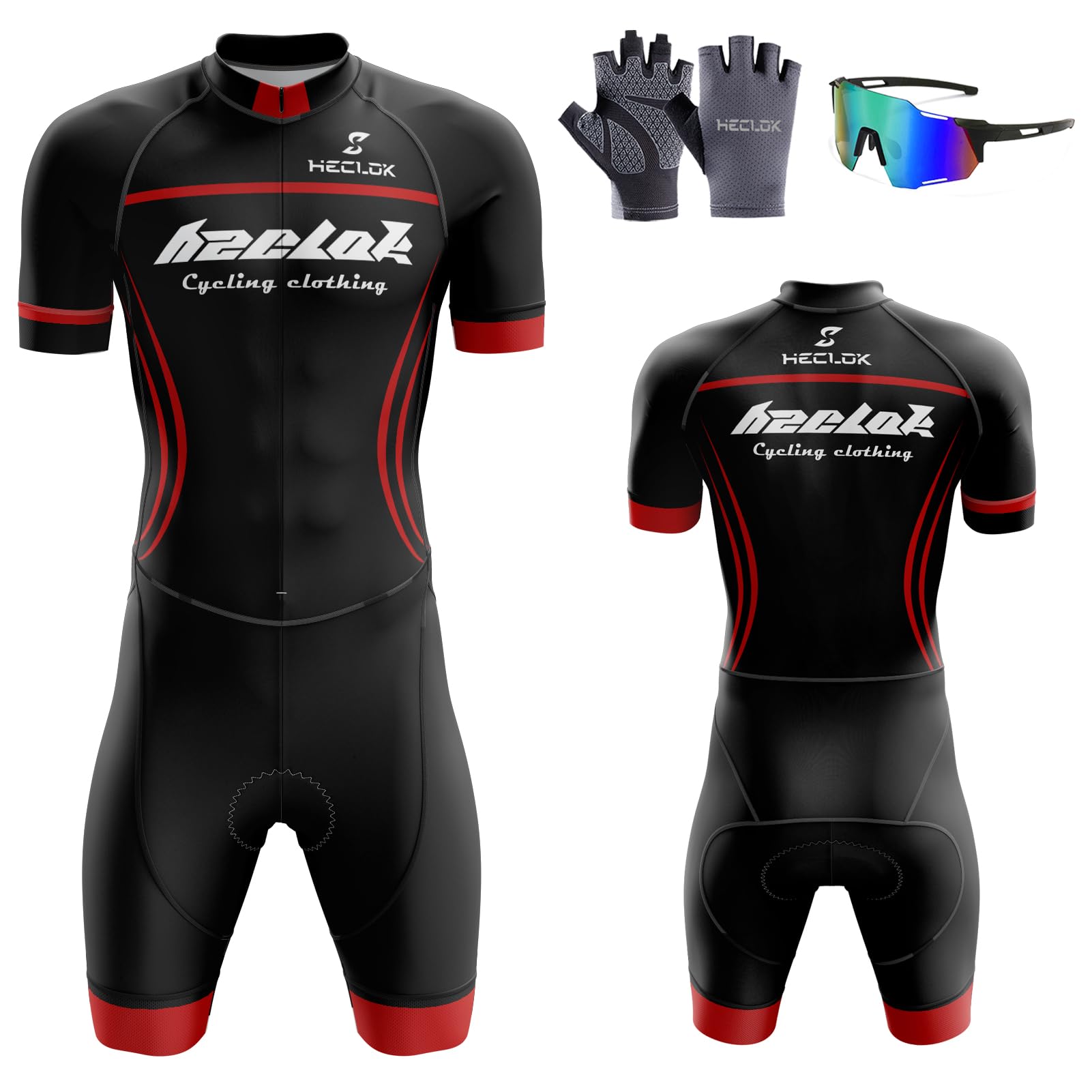 Homme Pro Trifonction Manches Courtes Sports de Plein Air Vêtements de Triathlon＋Rembourré,Combinaison de Cyclisme Homme Body,Tri-Costume d'une Pièce,Course à Pied,Vélo,Natation