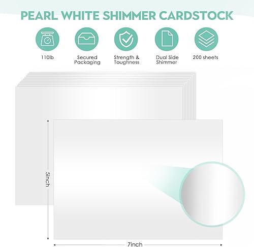 Miniatura 2 de 200 hojas de papel blanco brillante de 5 x 7 pulgadas, para impresora, 100 libras, color blanco perla, tarjetas de índice planas de 10.58 ozm para