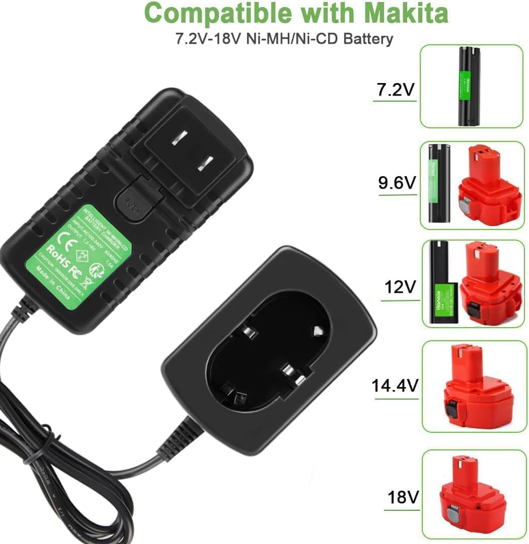 7.2V-18V Battery Charger for Makita 7.2V 9.6V 10.8V 12V 14.4V 18V | Ni-MH/Ni-Cd Battery, for Makita PA12 PA14 7000 7002 7033 9000 9001 9002 9033 9600 Battery