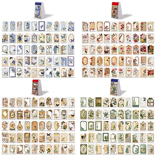 NOGAMOGA 200 Piezas Pegatinas Pequeñas de Etiquetas Vintage Pegatinas Viaje Decorativas de Flores e Plantas para Scrapbooking, Bullet Journal, Agenda, Manualidades - 4×6cm Cover