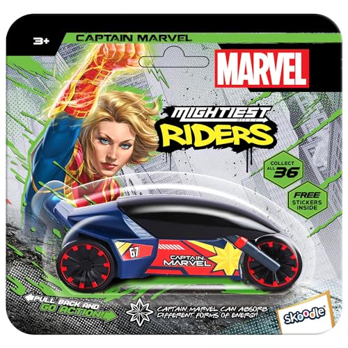 Image of SKOODLE Marvel Pull-Back Rider Bike for Kids - Captain Marvel Motorcycles, Marvel Inspired Toy Bikes with Sturdy and Long-Lasting Construction, Enhances Motor Skills & Fun Vehicle Toy for Gift - Blue