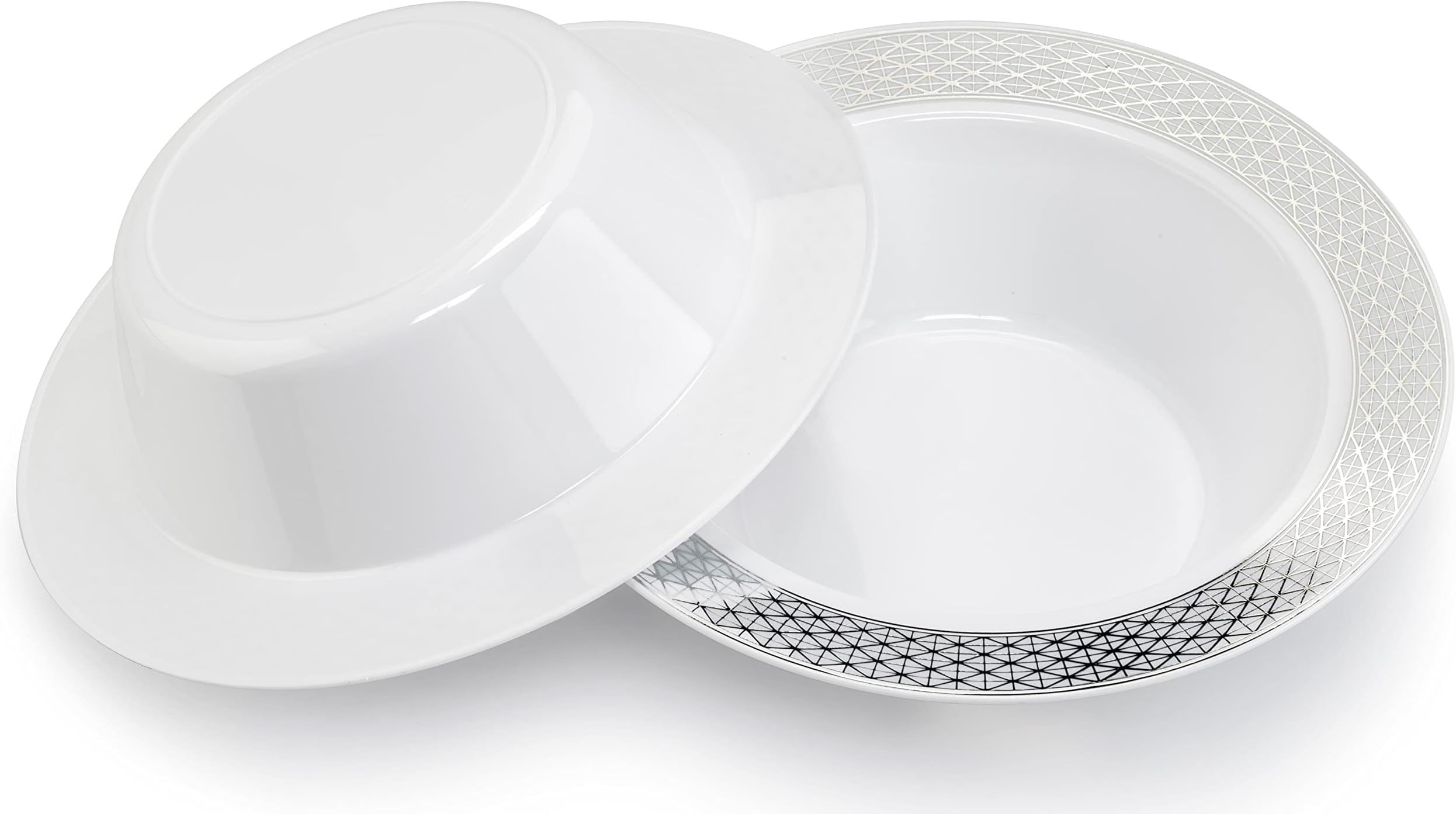 " OCCASIONS " 120 Pieces Plate Pack, Heavyweight Disposable Wedding Party Plastic Dessert Ice Cream Bowls (6 oz Ice cream bowls, Diamond in White & Silver)