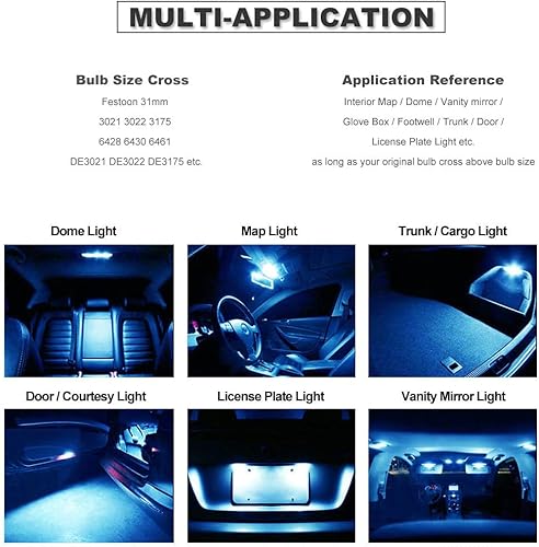 Miniatura 4 de DODOFUN Festoon DE3175 3175 6428 - Bombillas LED de color azul hielo extra brillantes para luces interiores de automóvil, matrícula, mapa, domo,