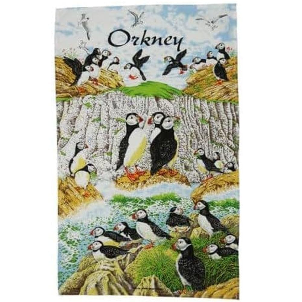 Highland Tweed 100% Cotton Scottish Orkney Puffins Tea Towel Tt0930