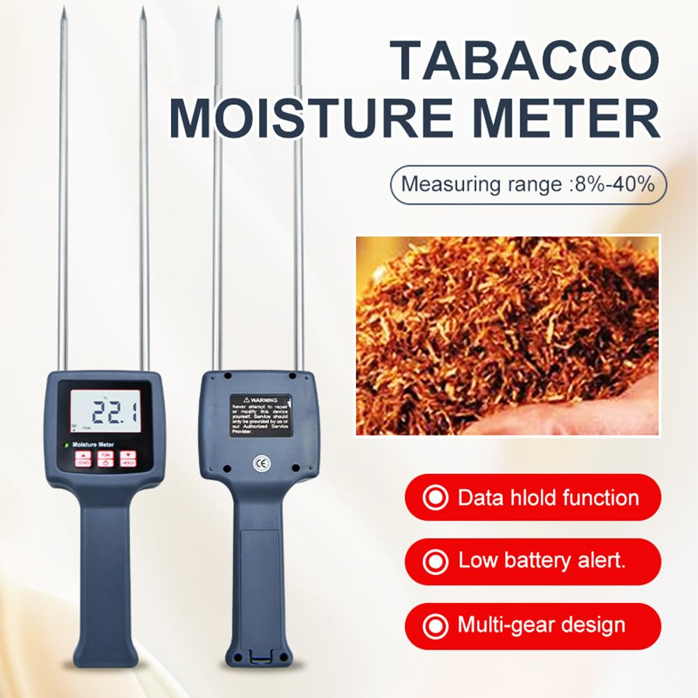 Digital Moisture Detector VTSYIQI Portable Tobacco Moisture Meter – Digital LCD Tester 8% To 40% Range, ±0.5% Accuracy, 0.1 Resolution, Auto Temp 