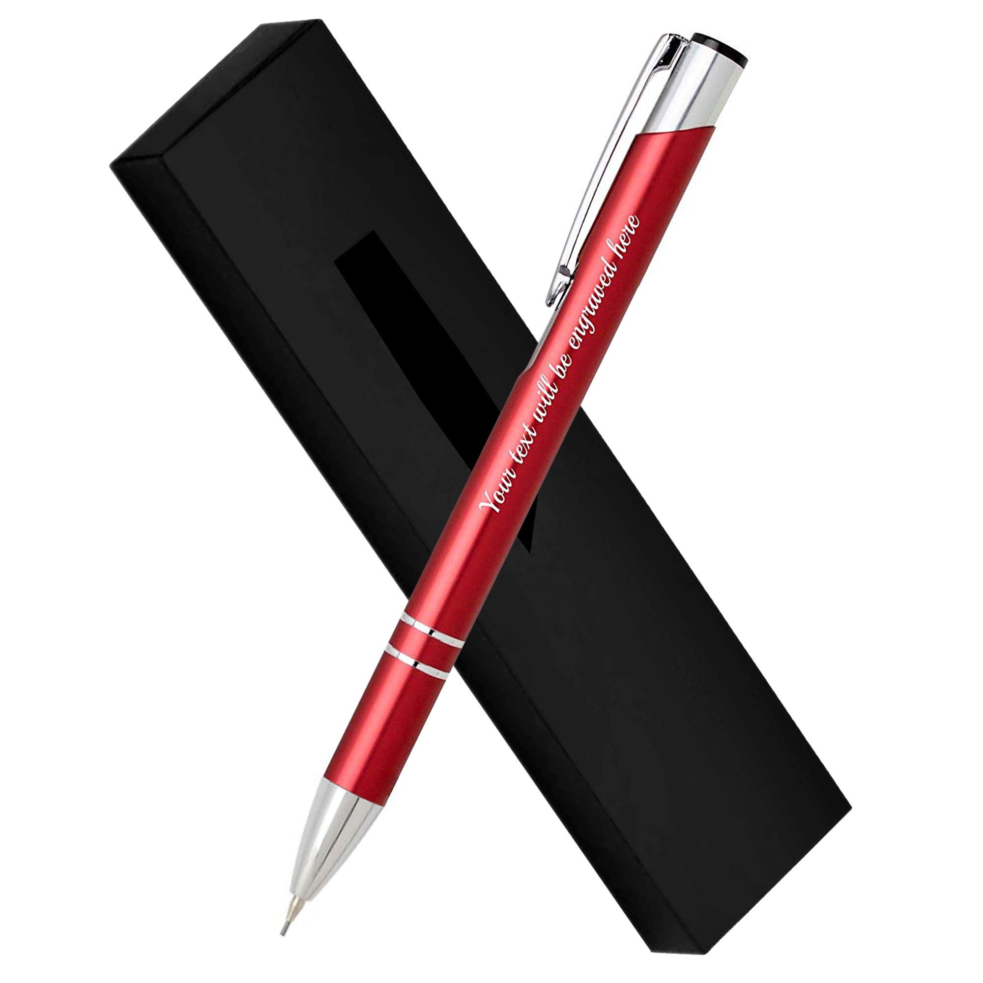 Paul Clover Personalised Engraved Elegant Metal Pencil Gift Boxed, Personalised Gifts For Anniversary Or Any Gift Idea - Enter Your Custom Text (Red)