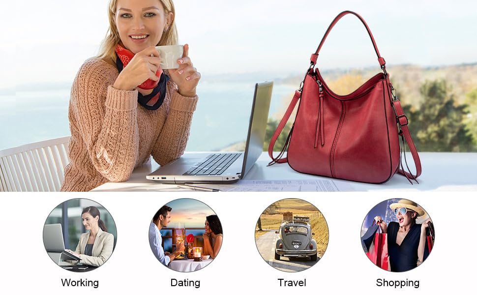 Image of Realer Hobo Crossbody Bags for Women Designer Faux Leather Hobo Handbags Retro Large Size Shoulder Bag Bucket Purse