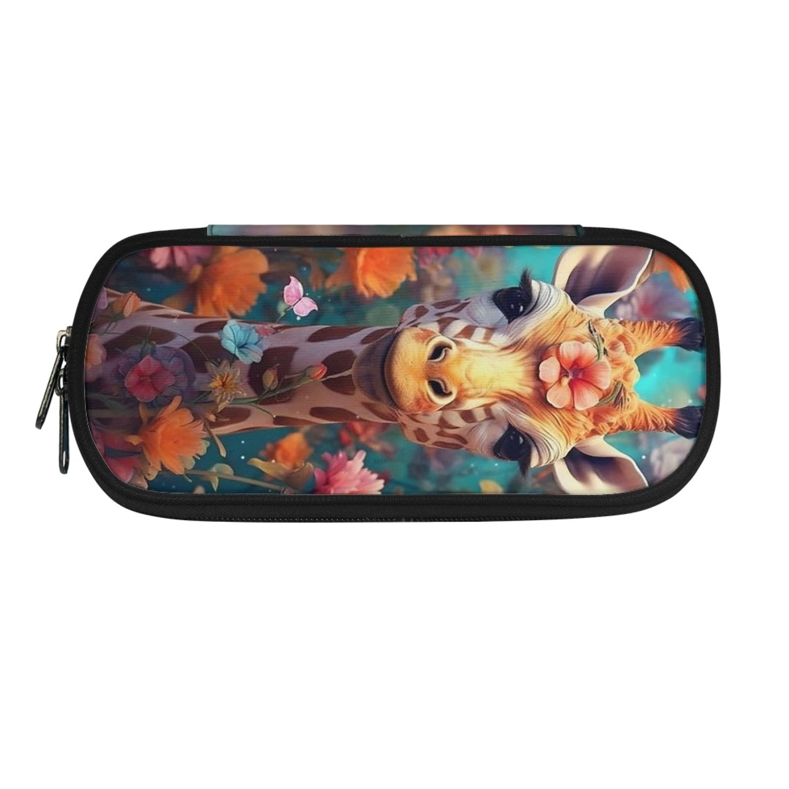 TOADDMOS Giraffe Flower Pencil Bag for Children Teens Pen Case Stationery Organizer Pen Pouch with 3 Compartment School Supplies