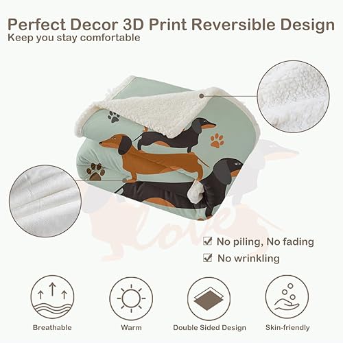 Miniatura 7 de Sleepwish Manta Sherpa de perro salchicha apilable verde para sofá, cama, Wiener Dog Manta de forro polar para niños y niñas, manta (50 x 60