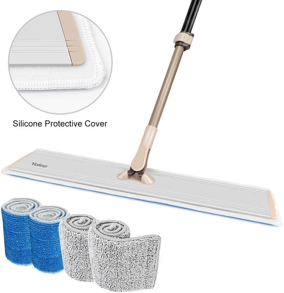 24" Professional Microfiber Mop, Yeleo Flat Mop with Telescopic Handle +4 Premium Mop Pads, Dust Mop for Hardwood Floor,Laminate and Tile Floor, Home and Kitchen Cleaning