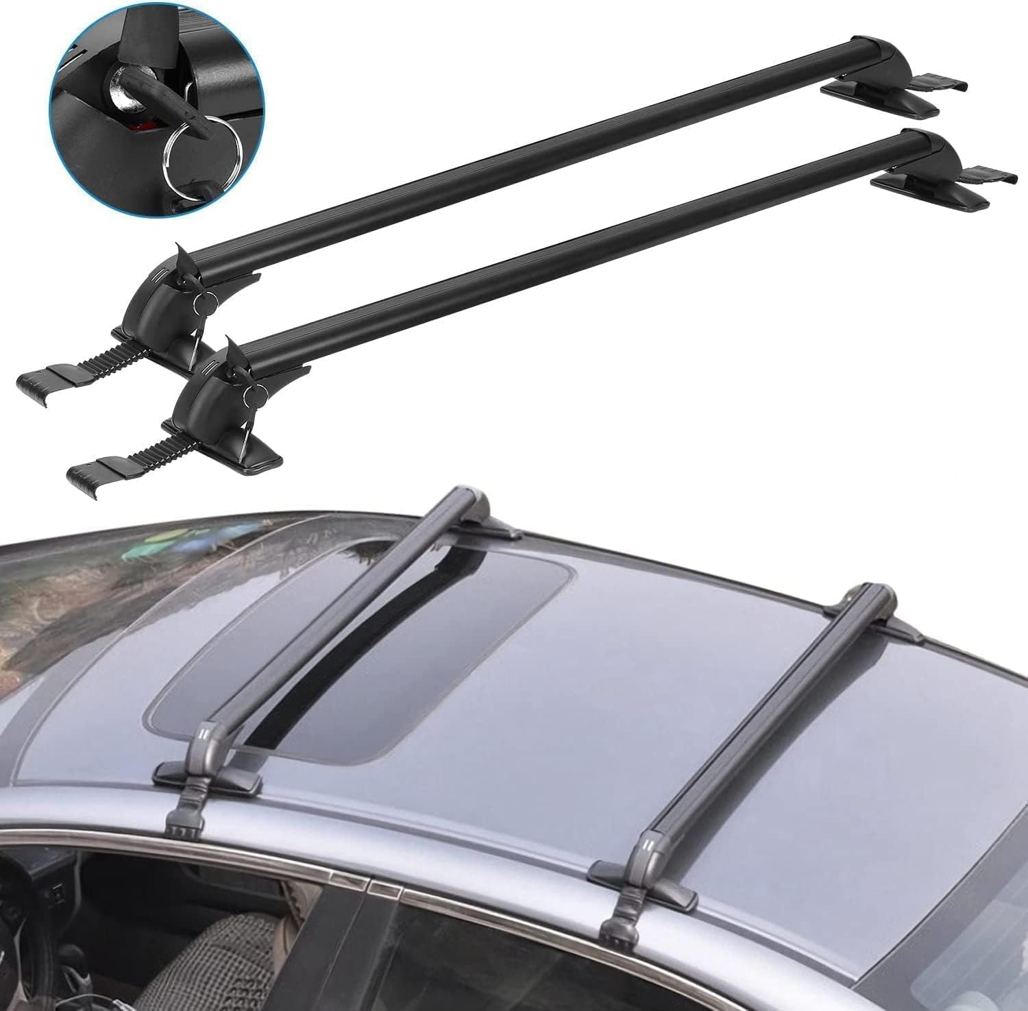 ZYTSHOP 2pcs Universal Roof Rack Cross Bars, 90cm Cross Bars Suitable for cars with window spacing of 44.8~49.6 inches Roof Rail Top Crossbars Keyed Locking Capable of bearing 220lbs/Black