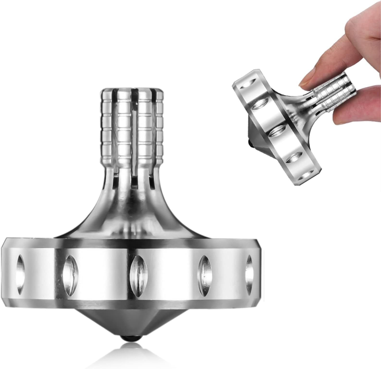 Precision Metal Spinning Top, Long Lasting Spin Time and Perfect Balance, Skilled Adult Easily Exceed 10 Mins, Portable Stainless Steel EDC Office Desktop Game Toys (M, Silver)