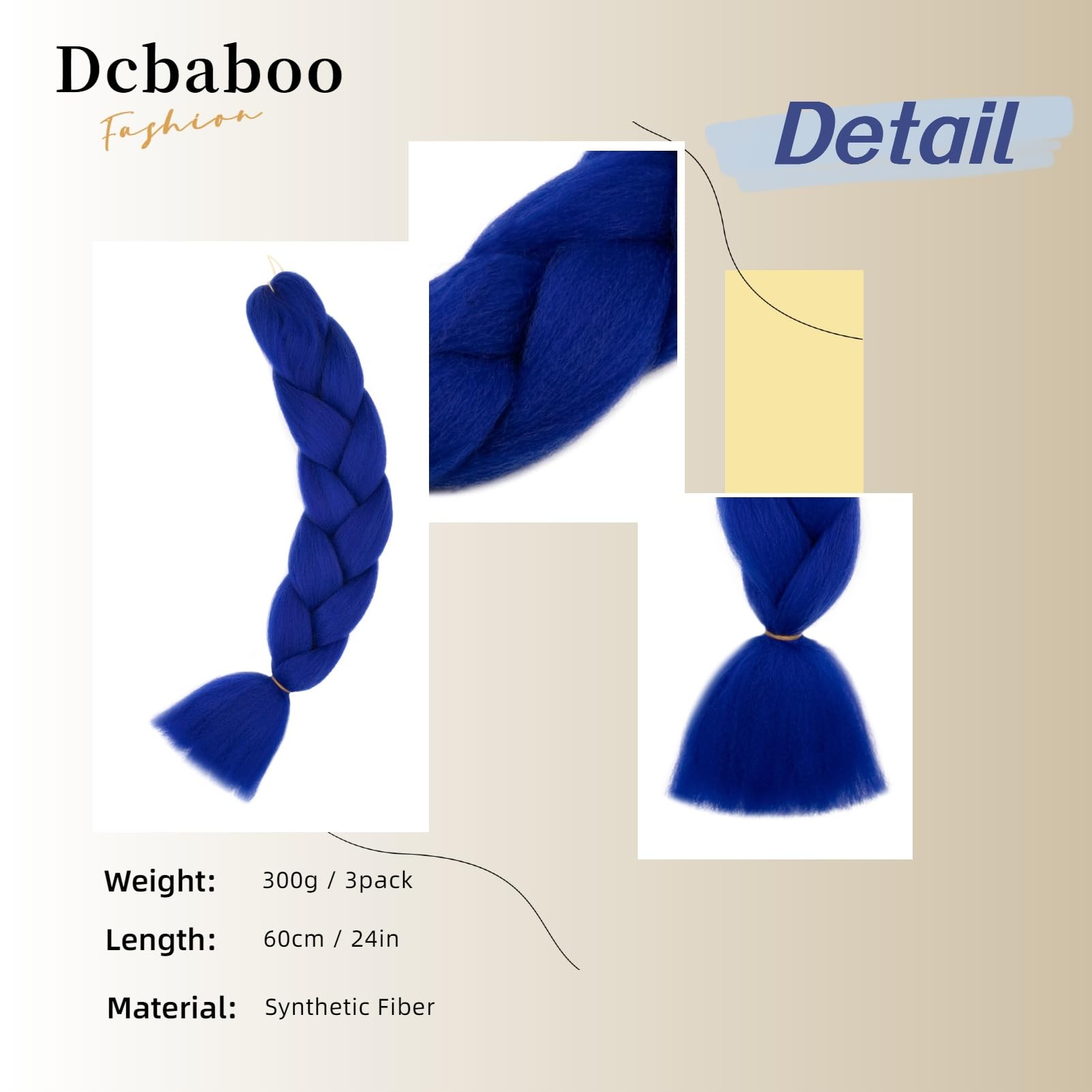 Dcbaboo Jumbo Braiding Hair Extensions 3packs 24inches, Royal Blue, 24 inch 300g - Image 2
