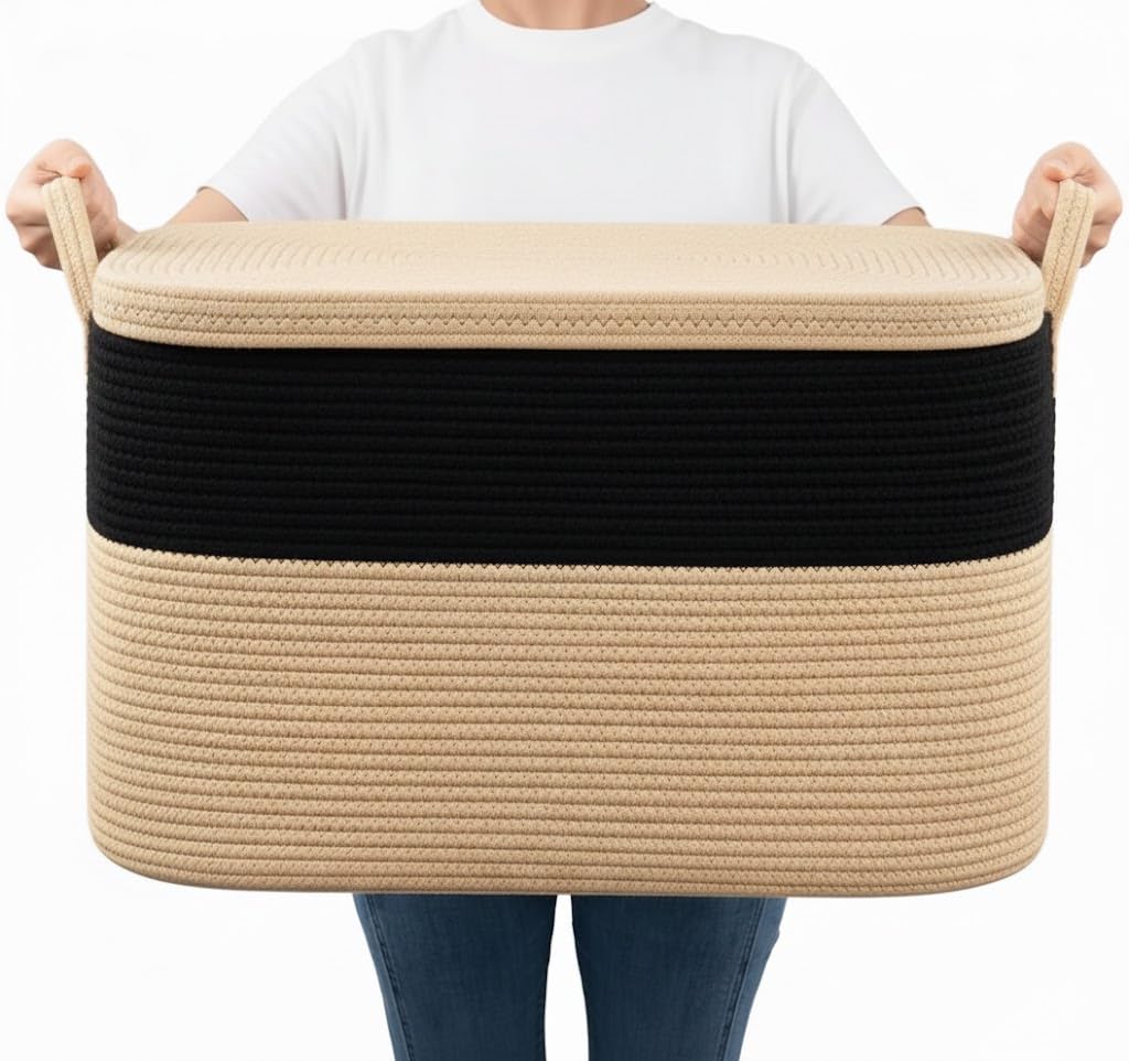 rectangle Laundry Basket for Clothes, Toy Storage Basket, Storage Basket for Living room, Multi-Purpose, Extra Large Laundry Basket, Dirty Cloth Baskets, 50X38X30 cm (G13, WITH LID)-image-32