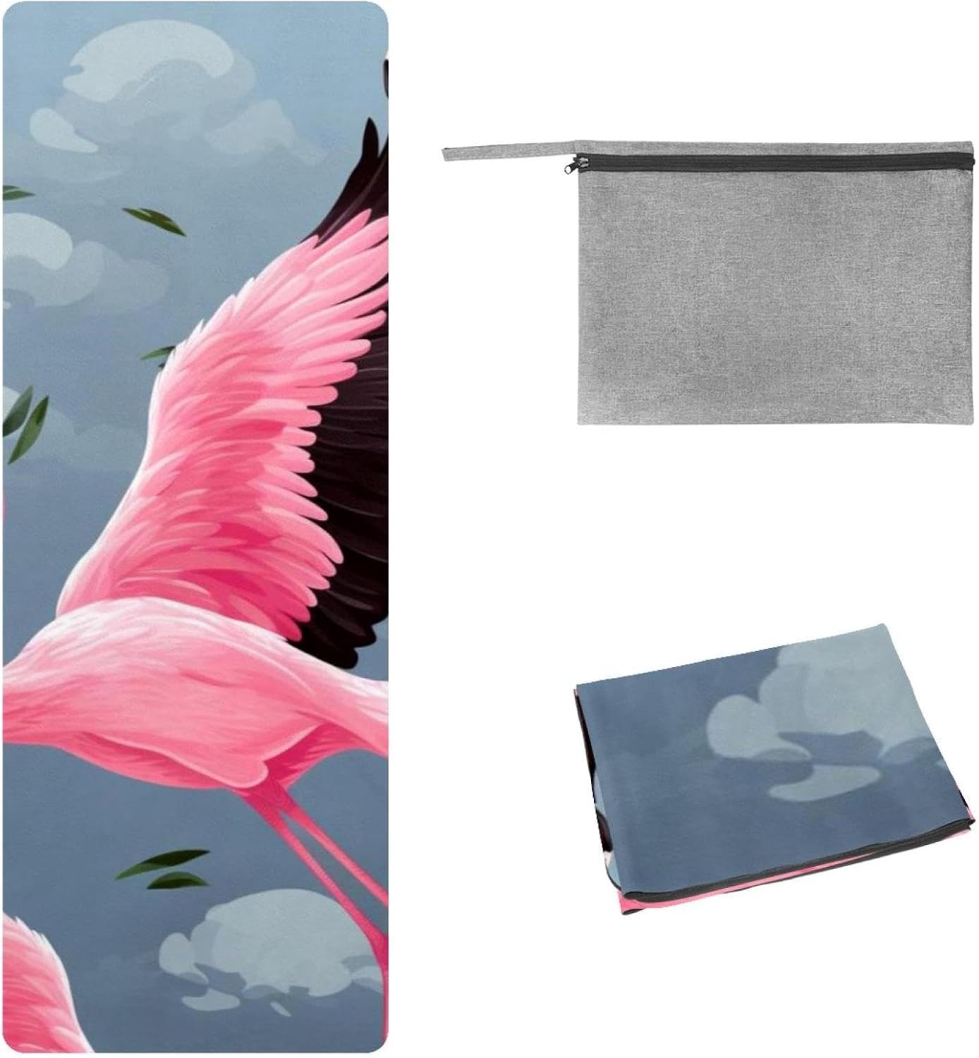 Yoga Towel, Tropical Flamingo Pattern Non Slip Sweat Absorbent Hot Yoga Mat Towel for Hot Yoga, Pilates and Fitness - 72.8" x 26.8"