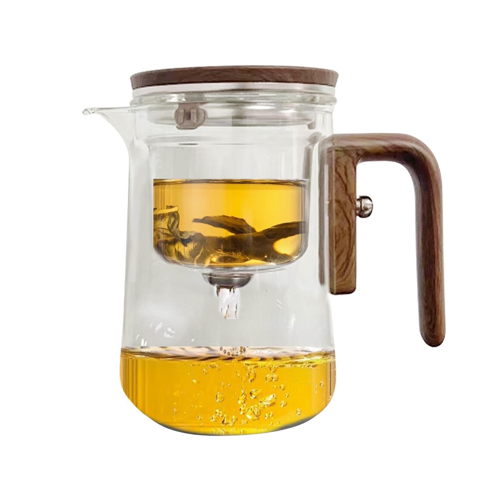 Caraffa per infusione di tè sfuso in - decanter separatore fogliare | trasparente, bollitore resistente al calore con manico in legno | Più ripida a prova di fuoriuscita per casa appartamento