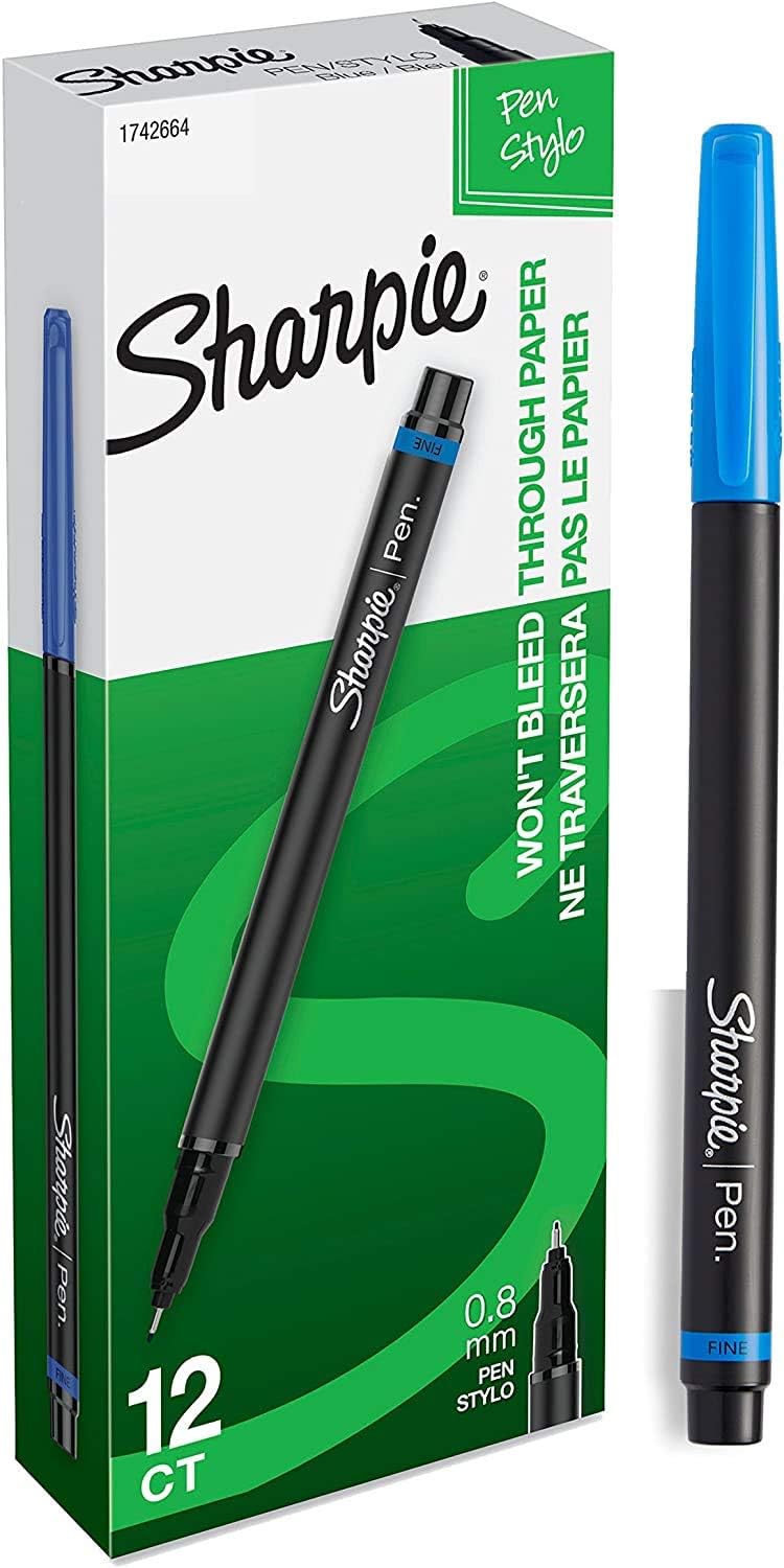 SHARPIE Pens, Fine Point, Blue, 1 Pack of 12 Office Products