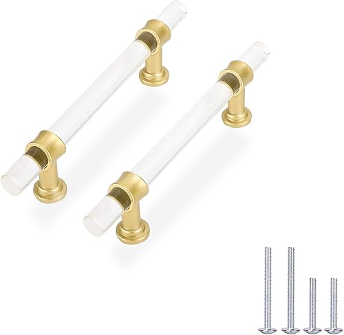 Miniatura 8 de Haliwu Paquete de 10 manijas doradas de gabinete de latón cepillado, manijas de gabinete de cocina, manijas de gabinete de 5 pulgadas, tiradores