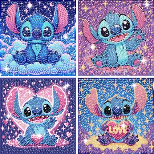 Gearock 4 Pack Diamond Art Painting Kits for Adults Easy DIY Heart Big Gem Kits for Beginners Cartoon Lovers Halloween Christmas Birthday Gifts
