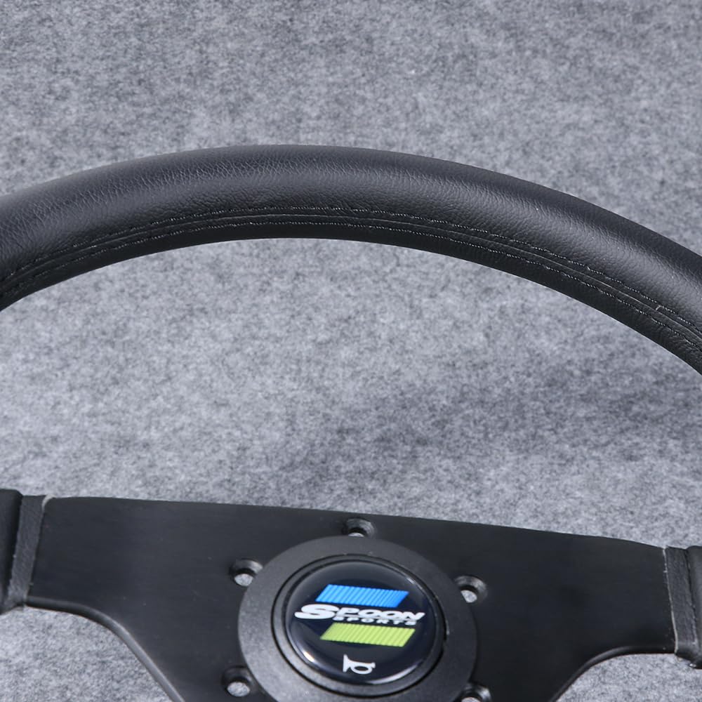 Volanti Auto Volante sportivo Drift in vera pelle nera da 14 pollici/350 mm(Red Stitching)