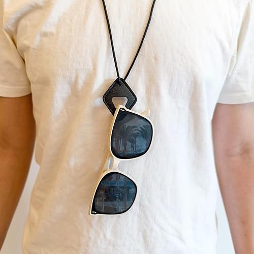 Miniatura 3 de Paquete de 2 collares de cuero para lentes, cordón para gafas de sol y lentes de lectura, elegante colgante de piel sintética en forma de diamante,