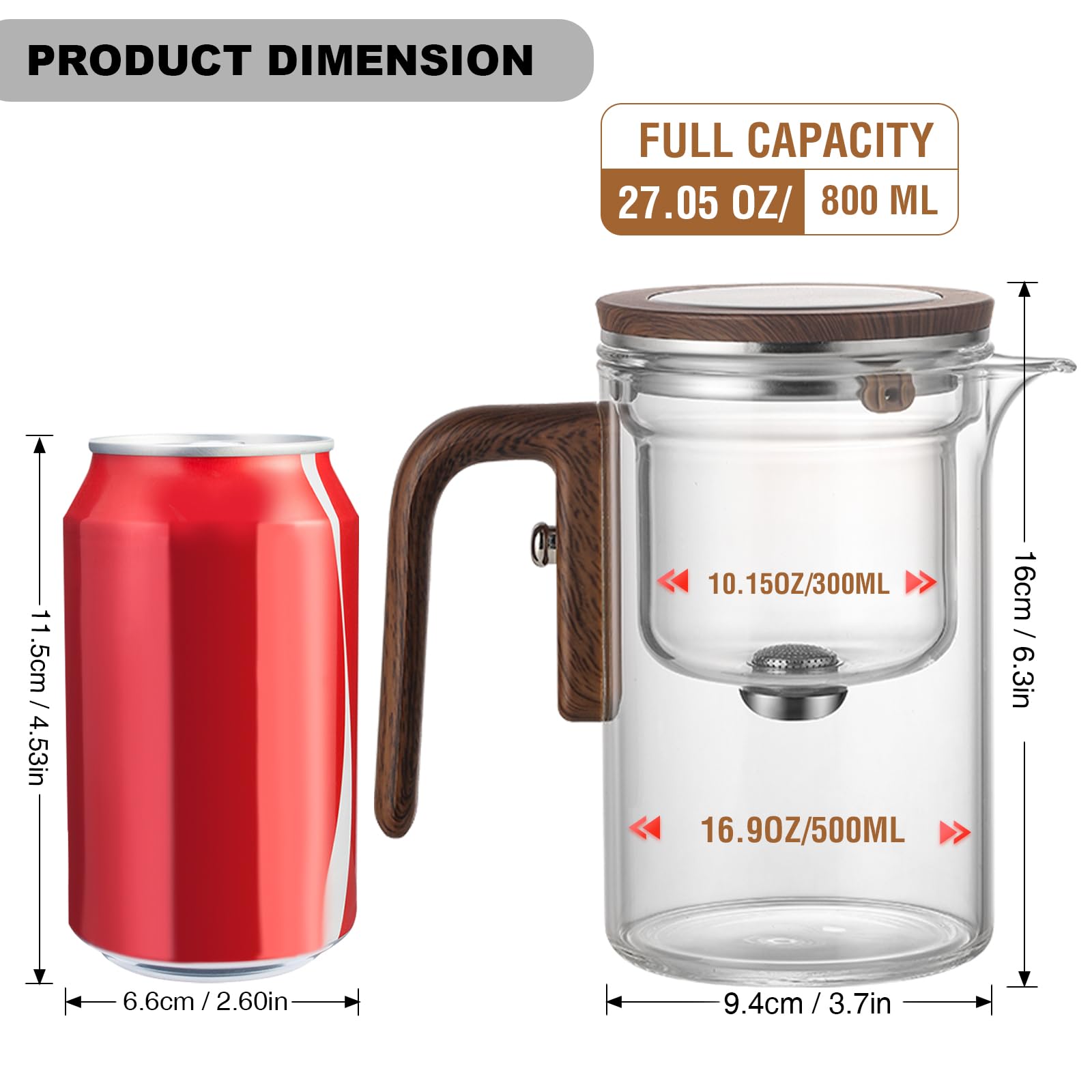Enchanti Teekanne, Glas-Teekanne mit abnehmbarem Teesieb, magnetisch, lose Blätter, magische Hexerei-Teekanne mit Sieb zur Wassertrennung, Geschenkpaket, 800 ml | Magische Teekanne mit Sieb zur Wassertrennung, loser Tee-Ei, Diffusor, Teebereiter mit Griff