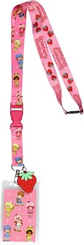 Strawberry Shortcake Lanyard Badge Holder Strawberryland Friends Reversible Design with 2" Strawberry Rubber Pendant