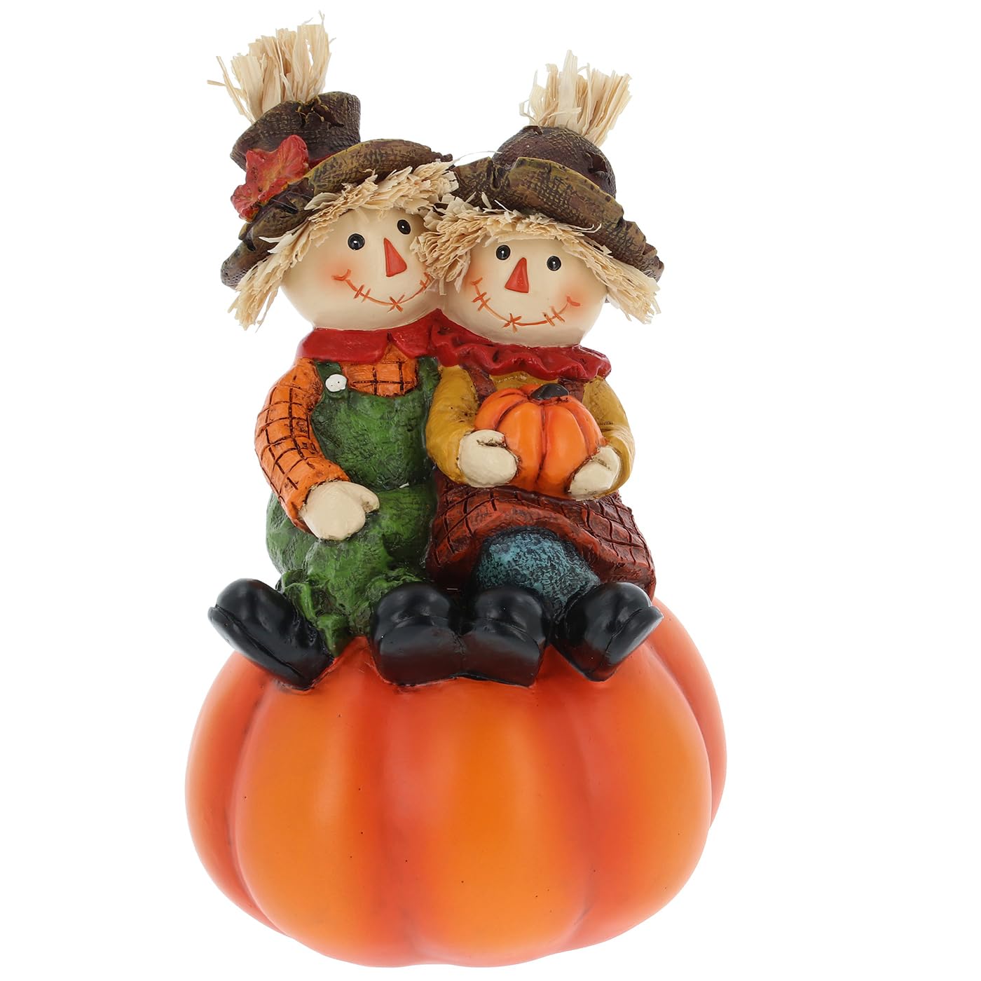 Shudehill Giftware Orange Autumn Harvest Fun Home Decoration - Scarecrow Couple Sat On An Pumpkin Ornament