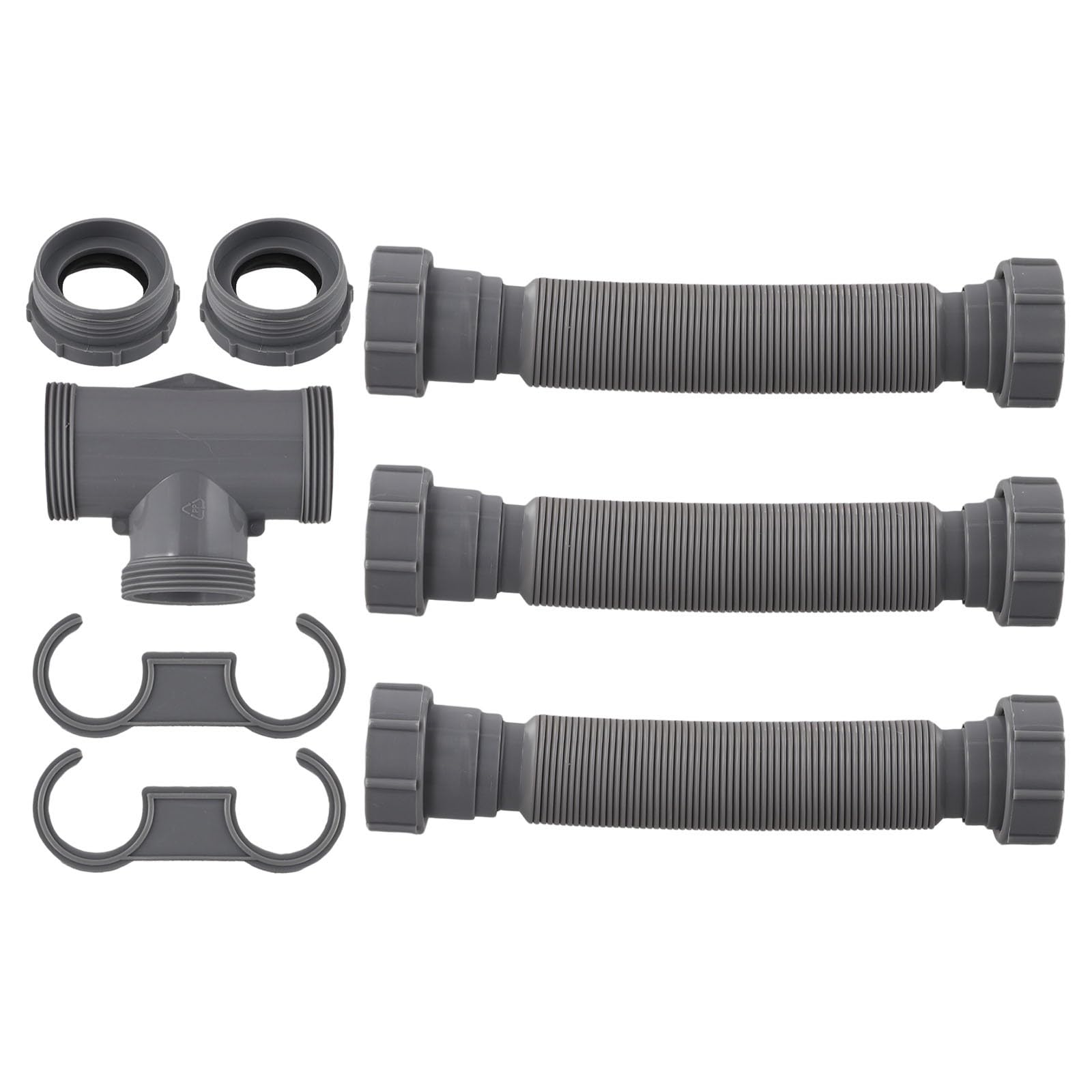Kit di scarico doppio per lavello regolabile con sifone a P, tubo flessibile in plastica da 20-80 cm, lavello da 1-1/2 e 1-1/4", grigio