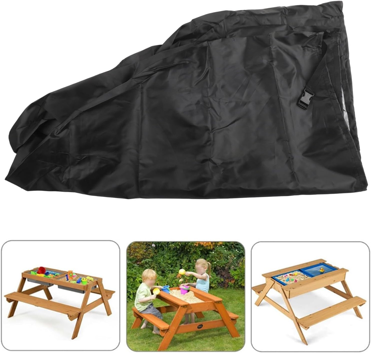 Picnic Table Cover for 3-in-1 Sand Water Activity Table with Adjustable Cords Windproof Latches