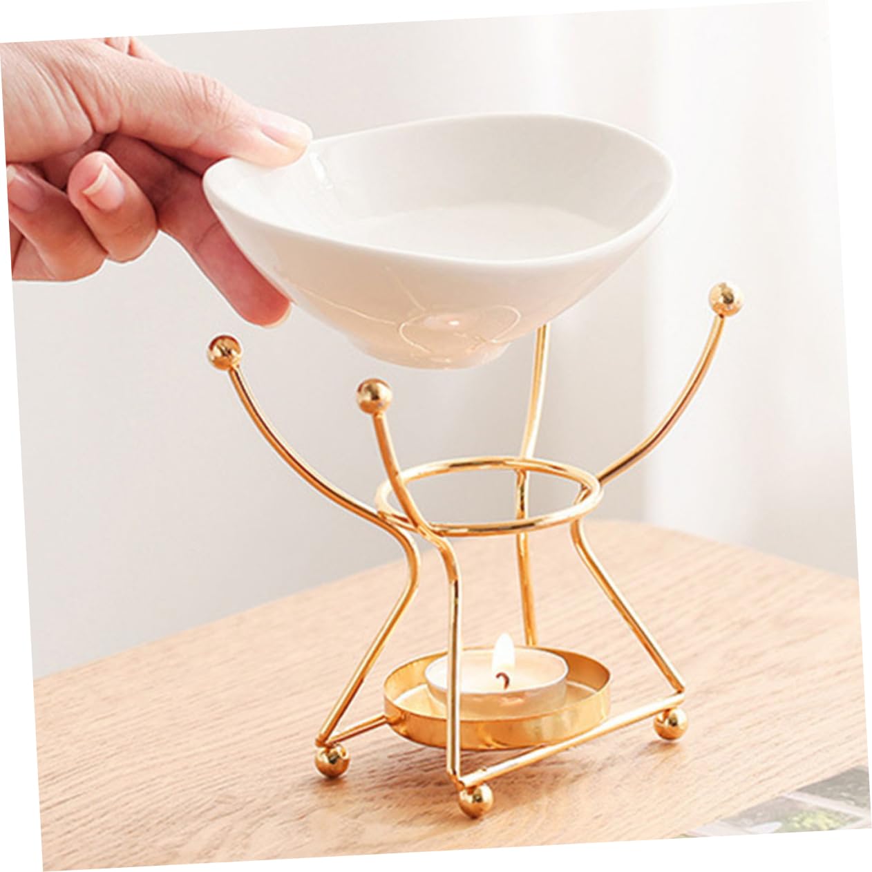 MAGICLULU Oli Essenziali Diffusore Funzione Riscaldante Bruciatore di Incenso in Ferro e Ceramica Oro per Casa e Relax