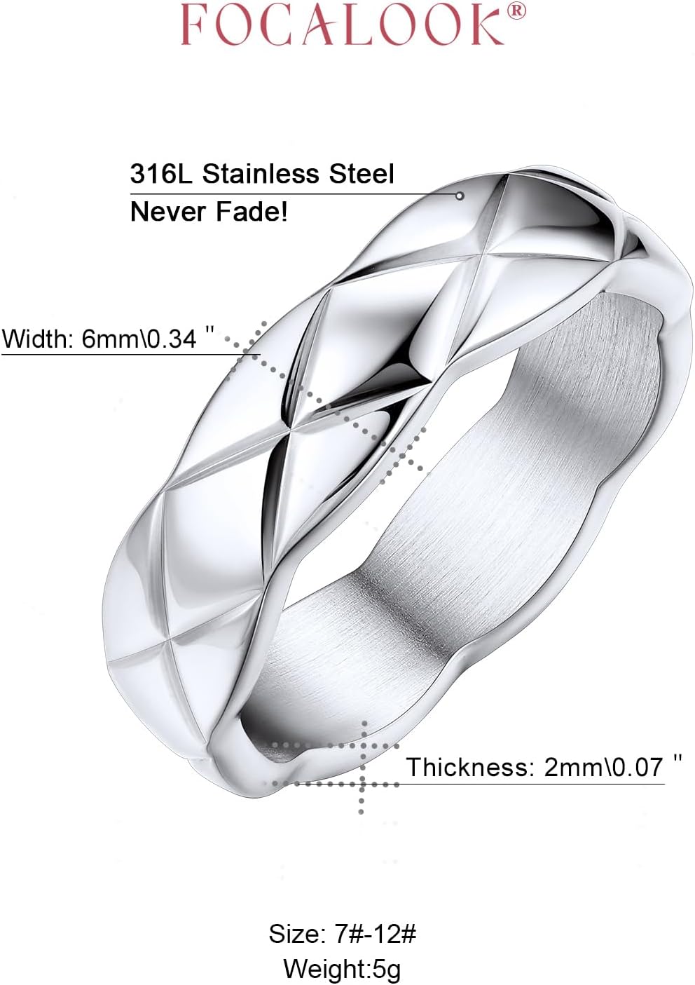 FOCALOOK Crush Bands Ring for Women Yellow Gold Plated 6MM Wide Wedding Promise Stacking Rings, Size 7-12 - Image 7