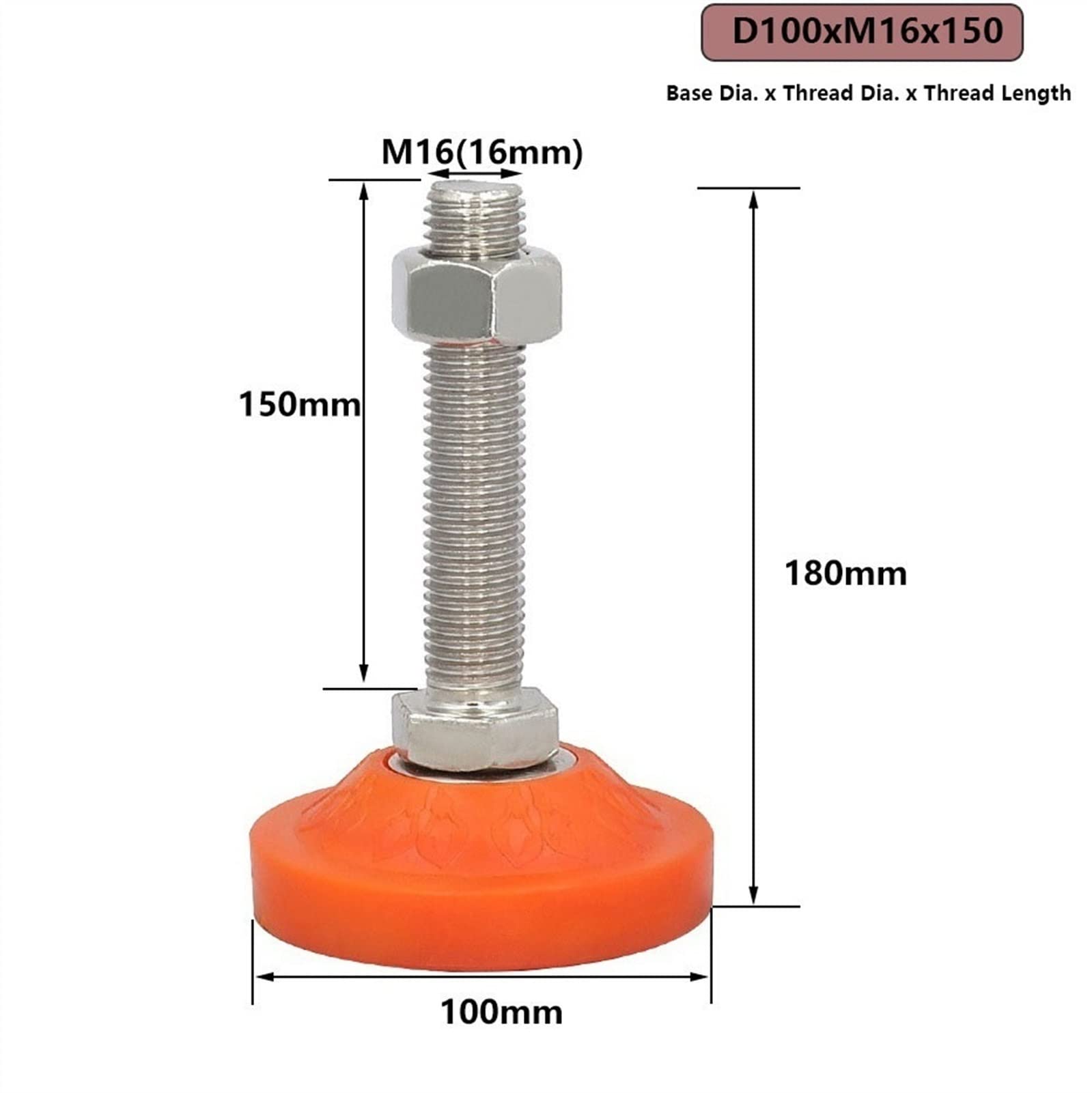 patas niveladoras de alta resistencia, 4 patas niveladoras ajustables con rosca M16, base de PVC amortiguadora, for muebles y maquinaria(D100xM16X150)