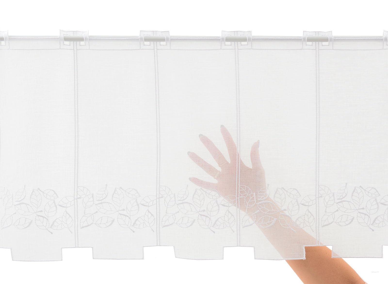 Scheibengardine bestickte Blätter 45x224 cm H/B weiß Bistrogardine Vorhang Küche 1er Pack