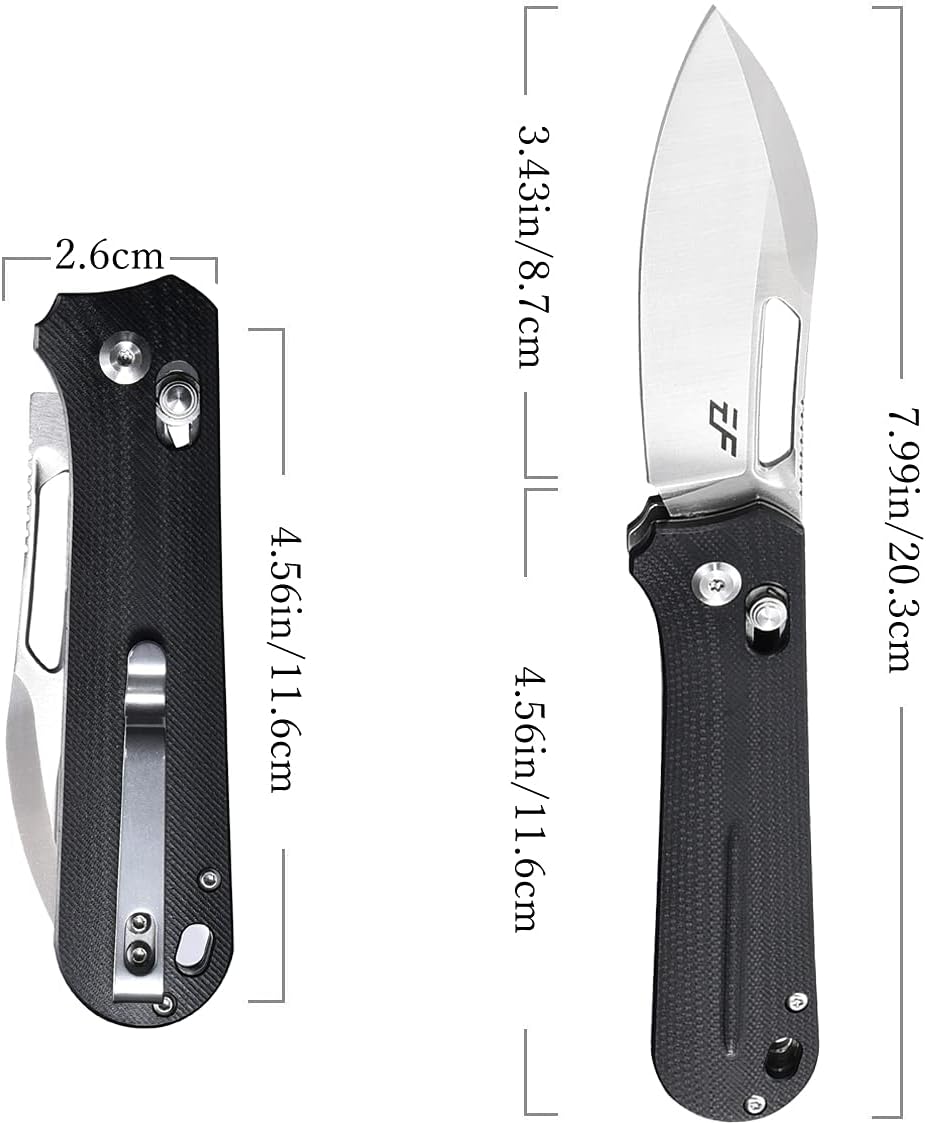 Eafengrow EF963 Folding Knife D2 Steel Blade G10 Handle EDC Tool Knives for Outdoor Working Camping (Black)