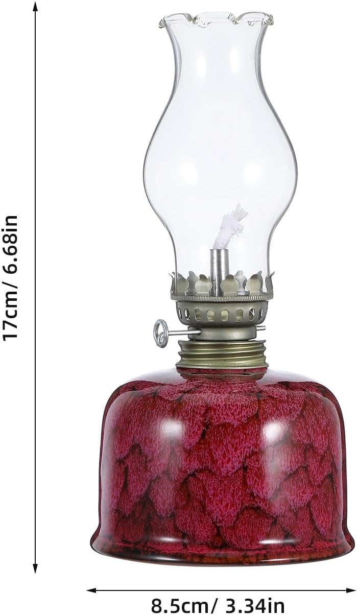 SUPVOX Vintage Ceramic Kerosene Lamp with Replacement Chimney Shade, Traditional Oil Lamp Burner for Home Decor, Antique Red Coating Oil Lantern, Nostalgic Fireplace Accessory