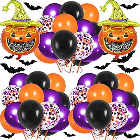 72 Pcs 12 Inch Halloween Balloons Decorations Black Orange Purple Confetti Balloons Pumpkin Aluminum Foil Balloons for Halloween Party Supplies Cover
