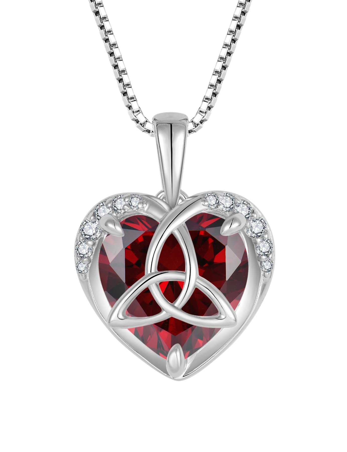 Collana Con Ciondolo Cuore Nodo Celtico In Argento 925 E Zirconia Cubica - Pietra Portafortuna Granato, Gioiello Per Donna