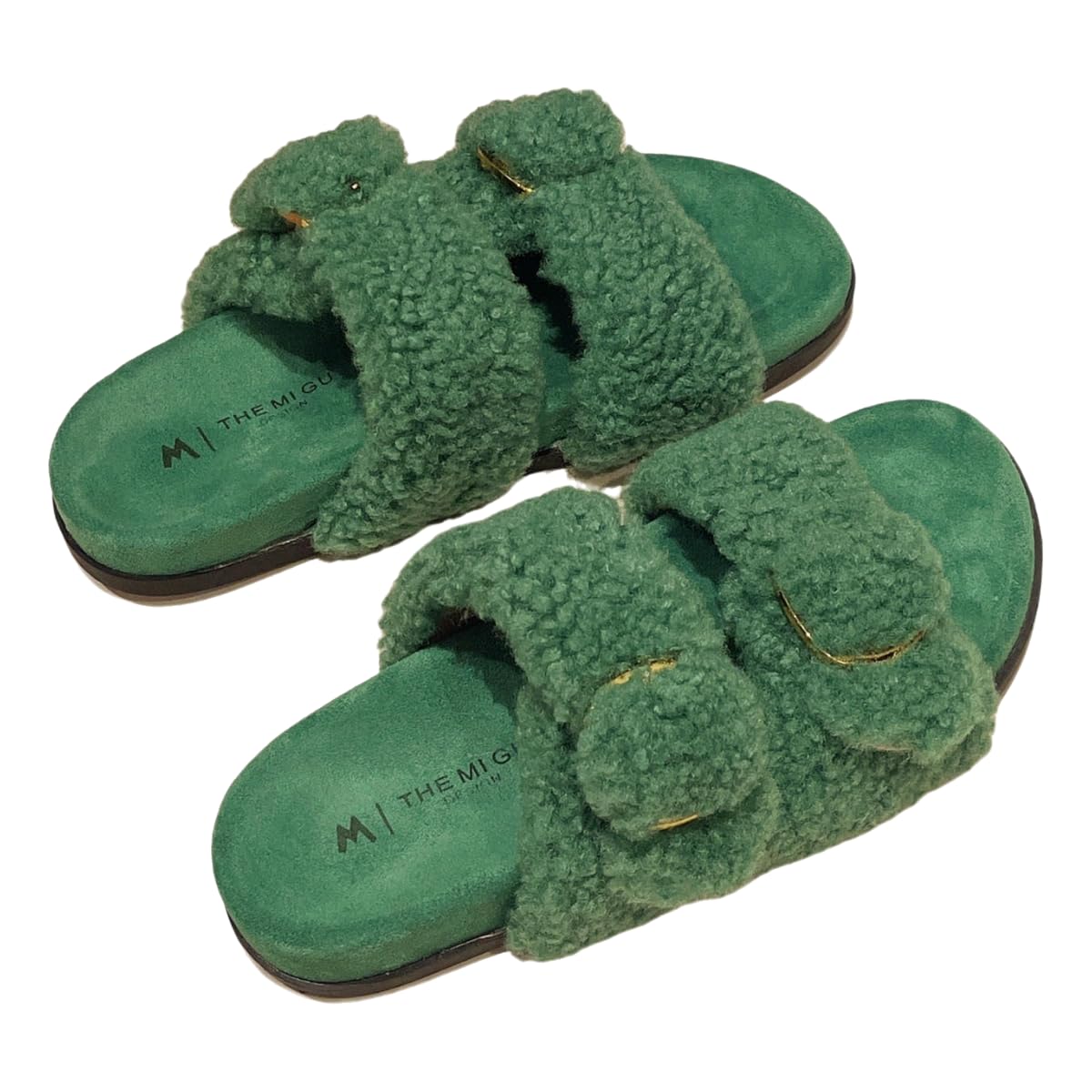 Donna Pantofole in Peluche da con Fibbia Regolabile, Comode A Punta Aperta-verde-35