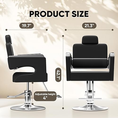 Miniatura 8 de Cuute Silla de salón para estilista, silla de peluquero con bomba hidráulica resistente, silla de estilista giratoria de 360 grados, equipo de