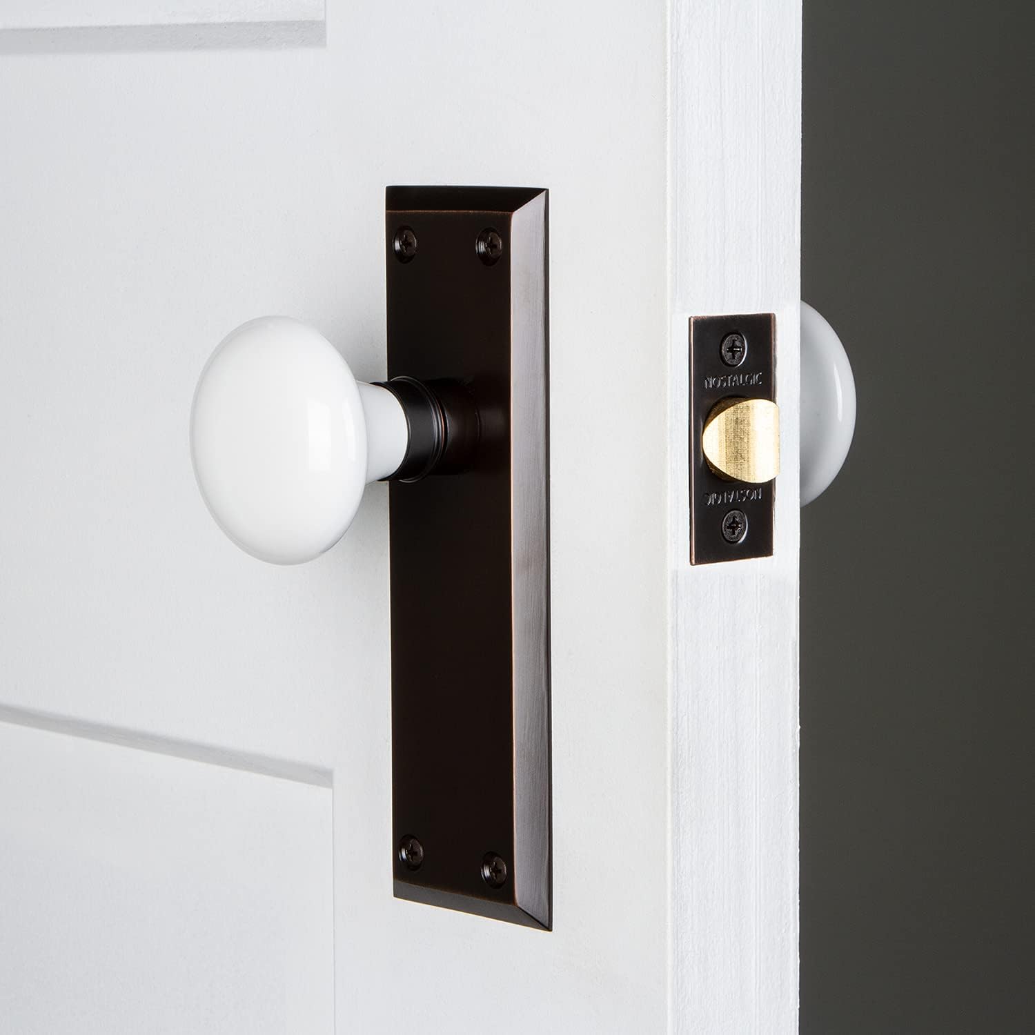 Nostalgic Warehouse New York Plate & Interior White Porcelain Round Door Knob
