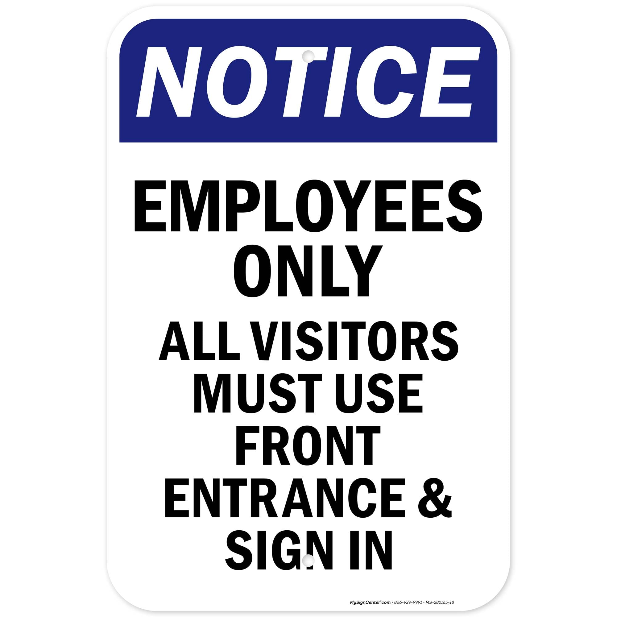 Employees Only Visitor Check In Notice Sign, Outdoor & Indoor, 12x8 inch