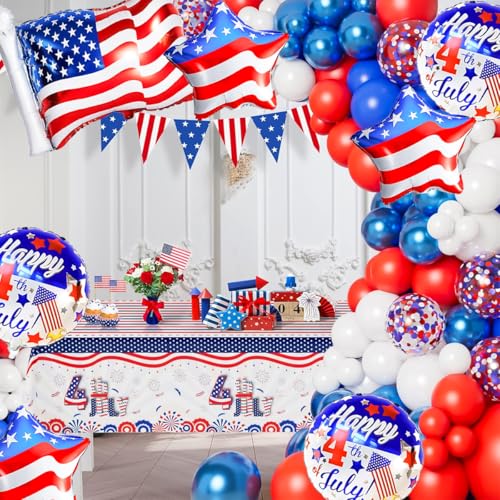 Image of 4th Of July Balloons, Flag Balloons And Star Balloon For Independence Day, Presidents, Patriotic Decor, USA 4th Of July Decorations