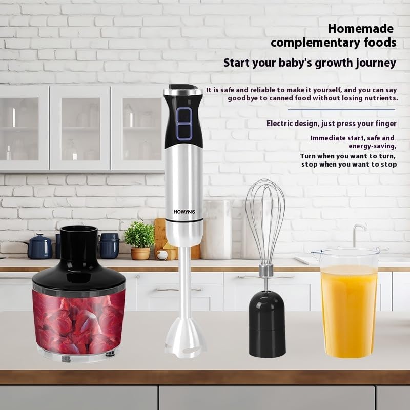 Hand Blender Multi-function Handheld Electric Blender with Chopper, Whisk, and Beaker