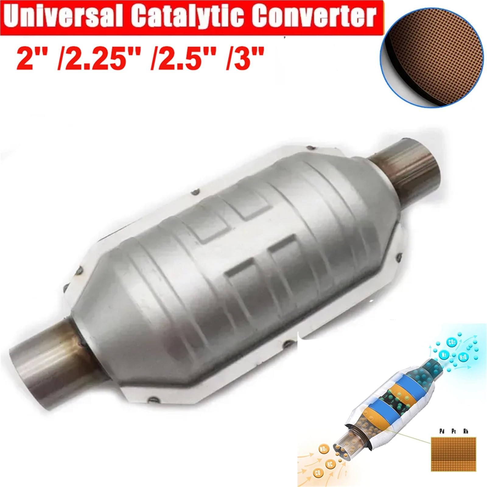 katalizator samochodowy Uniwersalny katalizator samochodowy 2'' 2,25'' 2,5'' 3'' cale 400 psi tłumik o wysokim przepływie Euro 1 stal nierdzewna | 2 inch- EURO 1