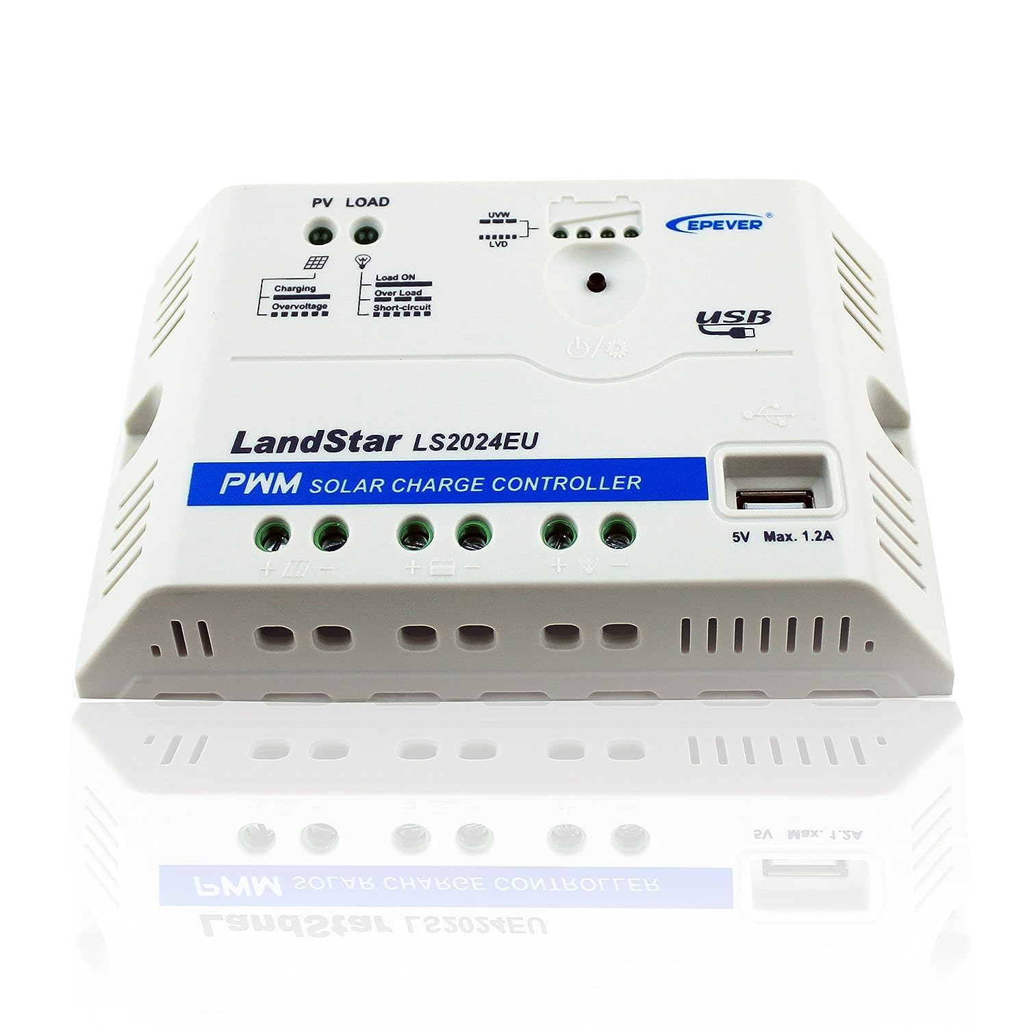 EPEVER PWM Régulateur de Charge 20A 12/24V, Régulateur de Charge solaire avec Connexion USB, LS2024EU