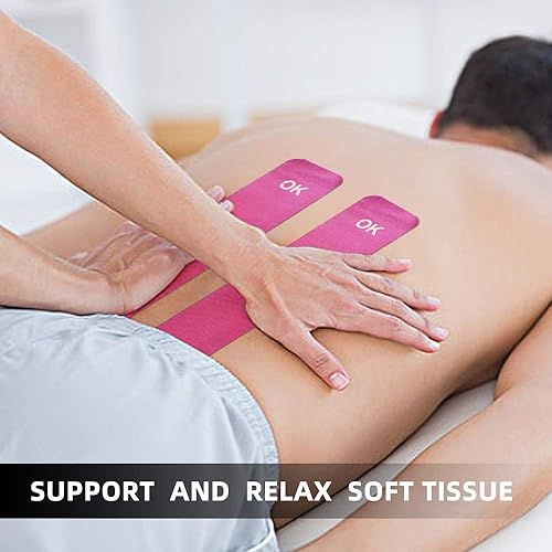 Miniatura 5 de OK TAPE - Cinta de kinesiología (20 tiras precortadas), sin látex, impermeable, cinta deportiva para aliviar el dolor, da soporte y estabilidad a la