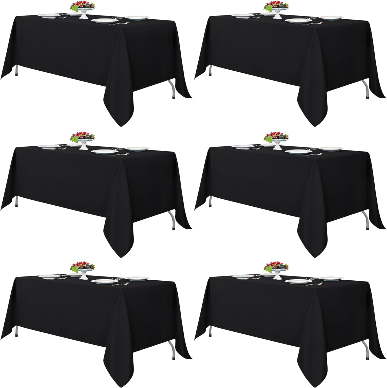 Fitable Black Tablecloths for Rectangle Tables, 6 Pack - 70 x 120 Inches - Reusable and Washable Table Clothes for 6-8 Ft Tables, Polyester Fabric Table Covers for Wedding, Party, Banquet Black 70x120 In, 6 Pack