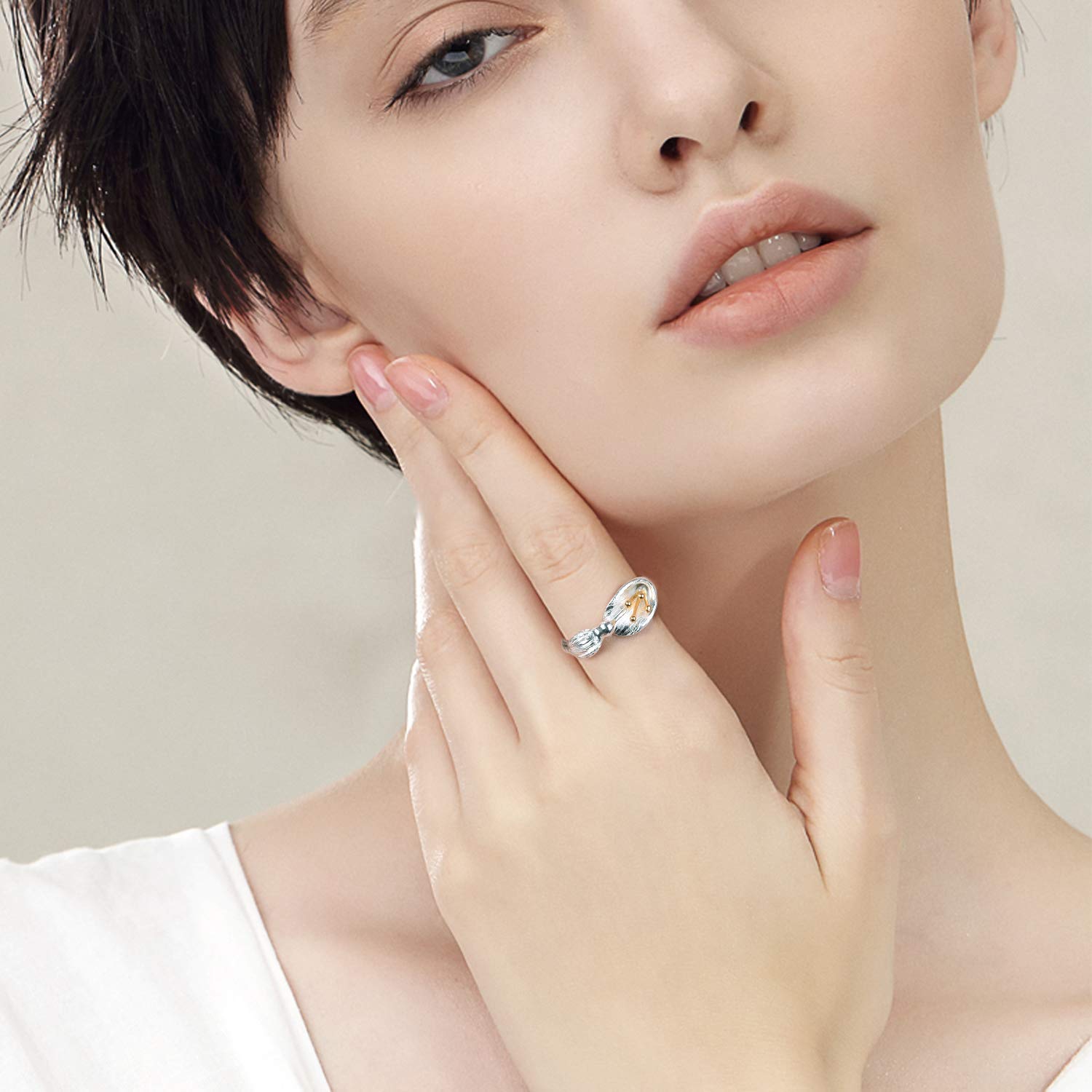 Lotus Fun Bague pour femme en argent sterling S925 avec motif colibri, bague ouverte faite à la main pour femme et fille